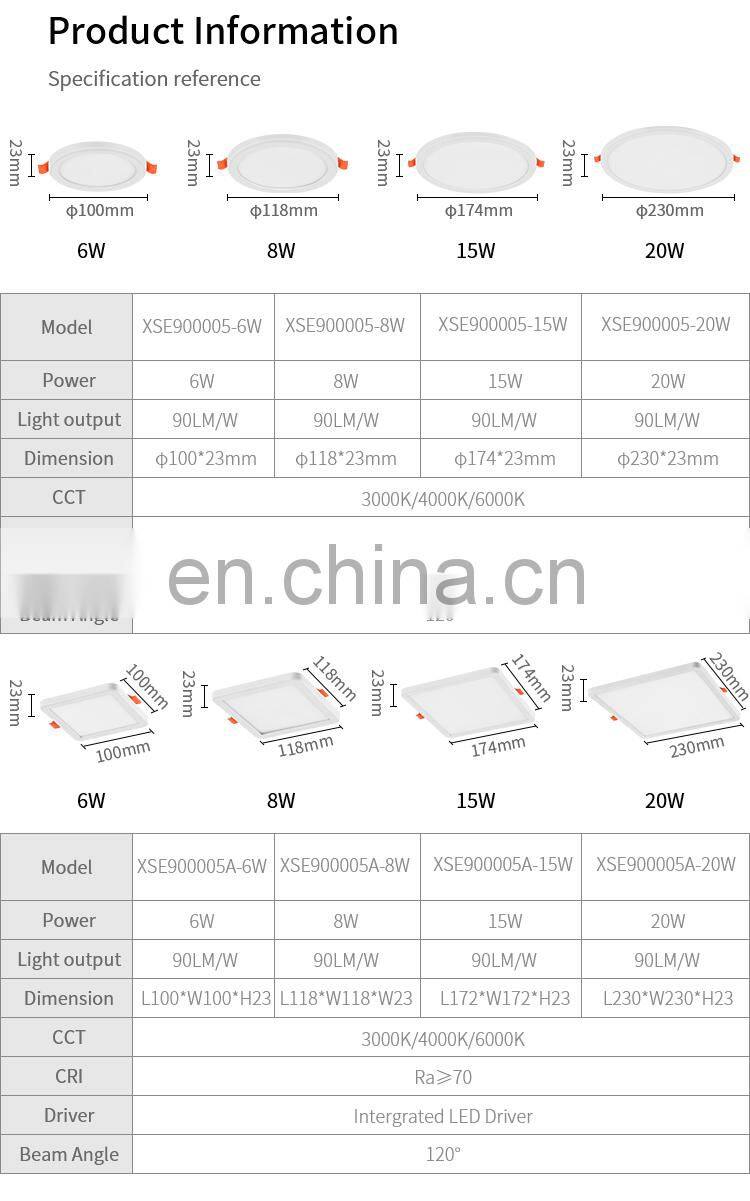 HUAYI Factory Wholesale PC Smart 6W 8W 15W 20W Indoor Office Frameless Commercial LED Panel Light