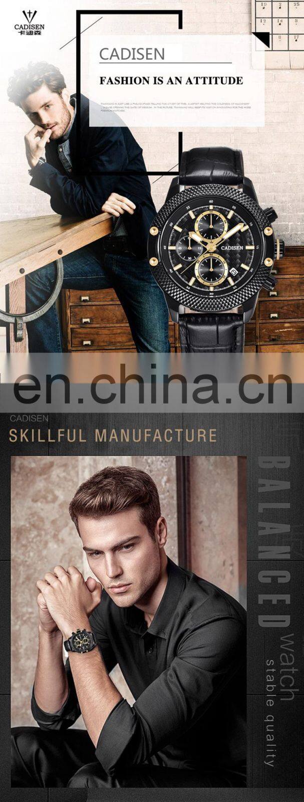 CADISEN C9062 Men sport casual analog quartz leather steel mesh strap week day high quality luxury watch