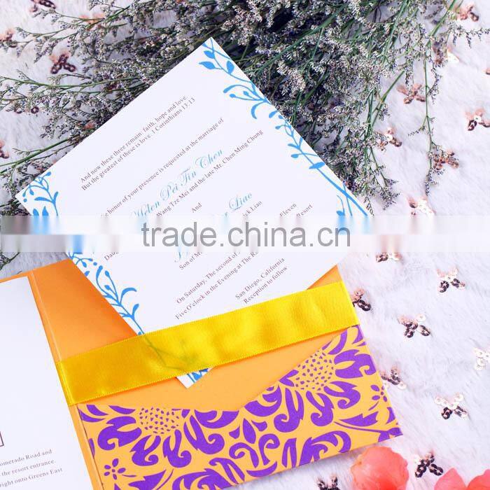 2016 Hot Sale Gold Folded Wedding Invitation Card