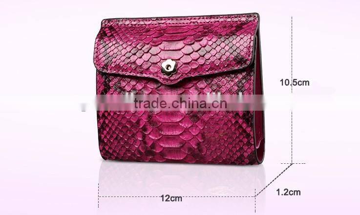 short style color rare python skin leather wallet smart multifunction card holder two folder purse for women