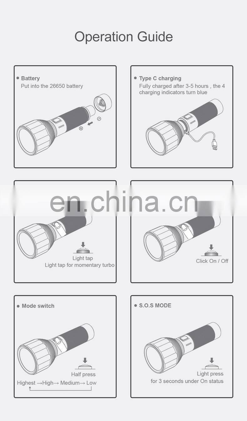 NexTool outdoor flashlight 2000lm 380m 5 Modes IPX7 Waterproof LED light Type-C Seaching Torch for Campi