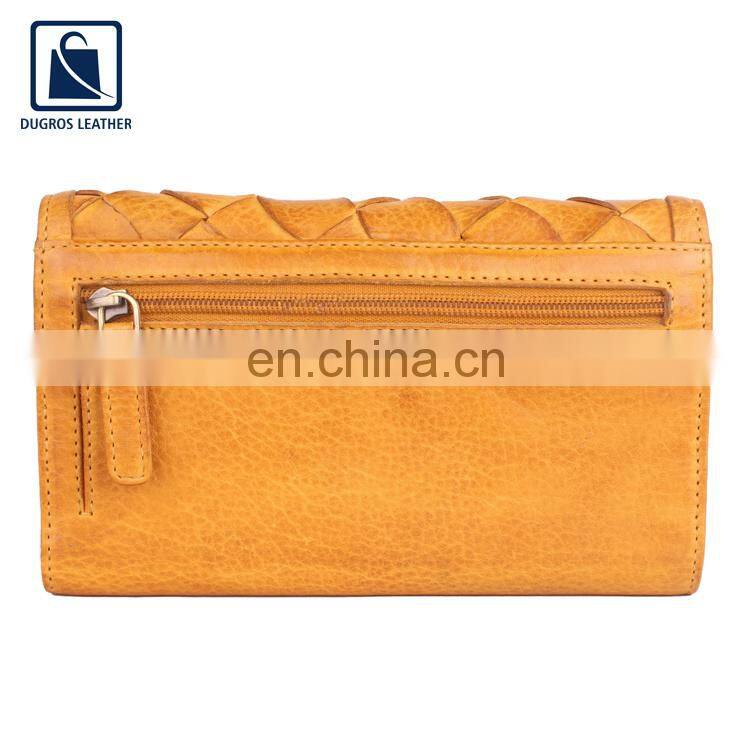 New Arrival Premium Quality Swiss Cotton Lining Flap Closure Type Fashion Style Genuine Leather Women Wallet at Bulk Price