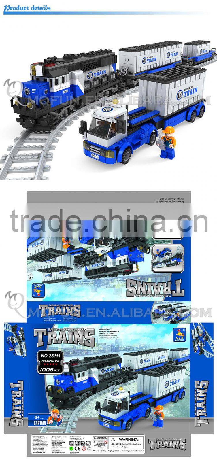 Mini Qute DIY train Transport truck container rail vehicle action figure plastic building block model educational toy NO.25111