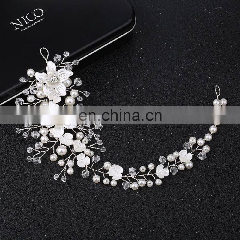 Flower Headwear Wedding Headband for Bride Crystal Pearls Women Tiara Bridal Headpieces Hair Jewelry Accessories