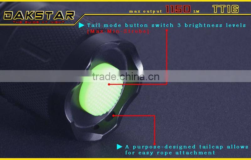 DAKSTAR TT16 LED 1150LM XML T6 18650 Superbright Police Rechargeable Emergency Aluminum Tactical Torch