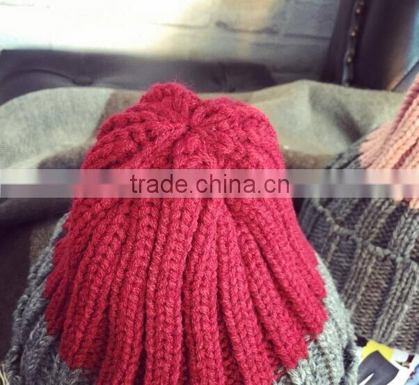 Hot Selling Peaked Top Two Tone Colors Rolled Brim Crochet Knitting Hat and Cap