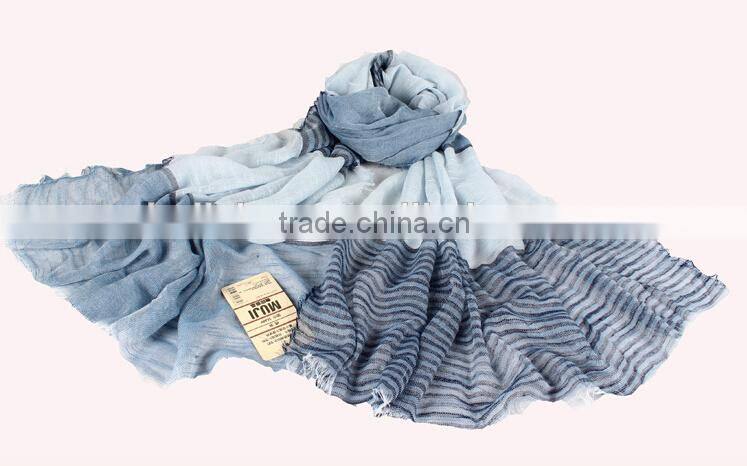 2014 Newest Fashion Lady Stripe Design 100% Cotton Linen Scarf