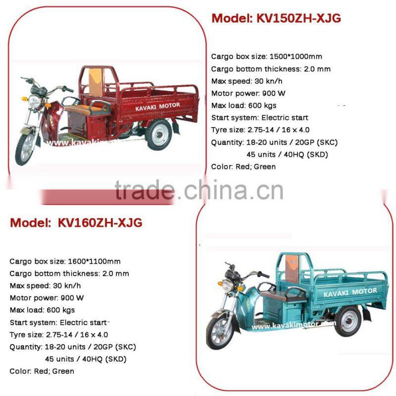 Electrio Coating Frame Kavaki Produce Good Quality Heavy Loading 3 Wheel Cargo Electric Tricycle