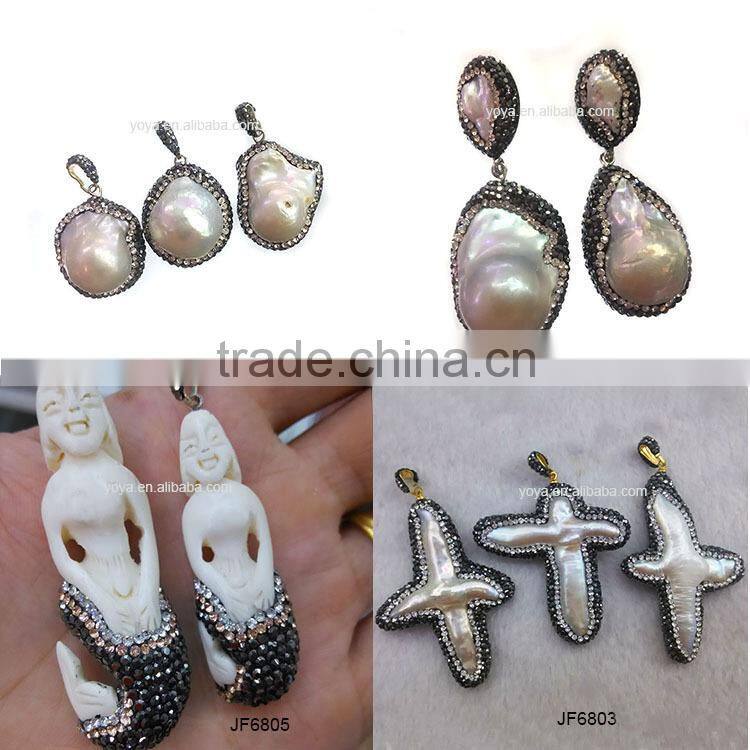 PC1612 Crystal pave agate arrowhead pendants,gemstone pave diamond arrow head pendants
