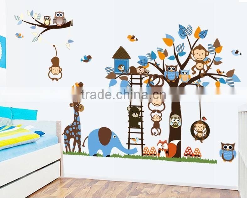 2016 Large Size Kids Cartoon Monkey Giraffe Owl Bird Wall Stickers