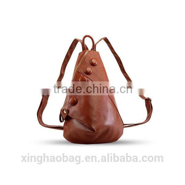 Genuine leather triangle shaped backpack for lady