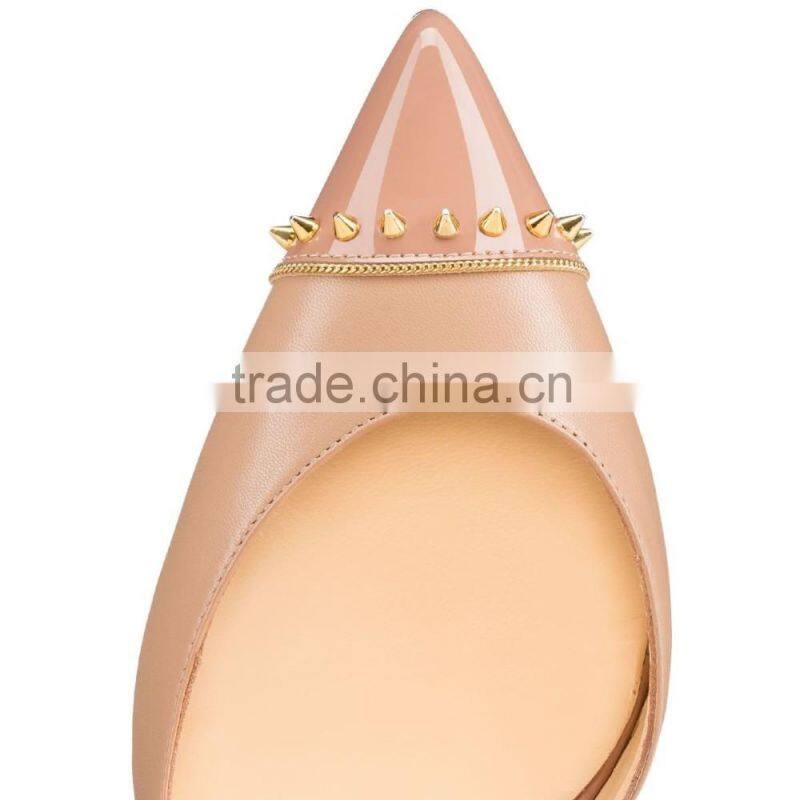 Catwalk Black and Nude Leather Lady Stiletto Bulk Wholesale Woman Pointed Toe High Heel Shoes Spikes on Toe Designer Women Shoes