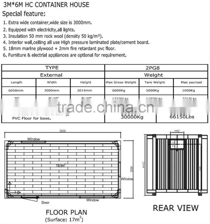 3M*6M HC Eco-Friendly Steel Frame Container Homes