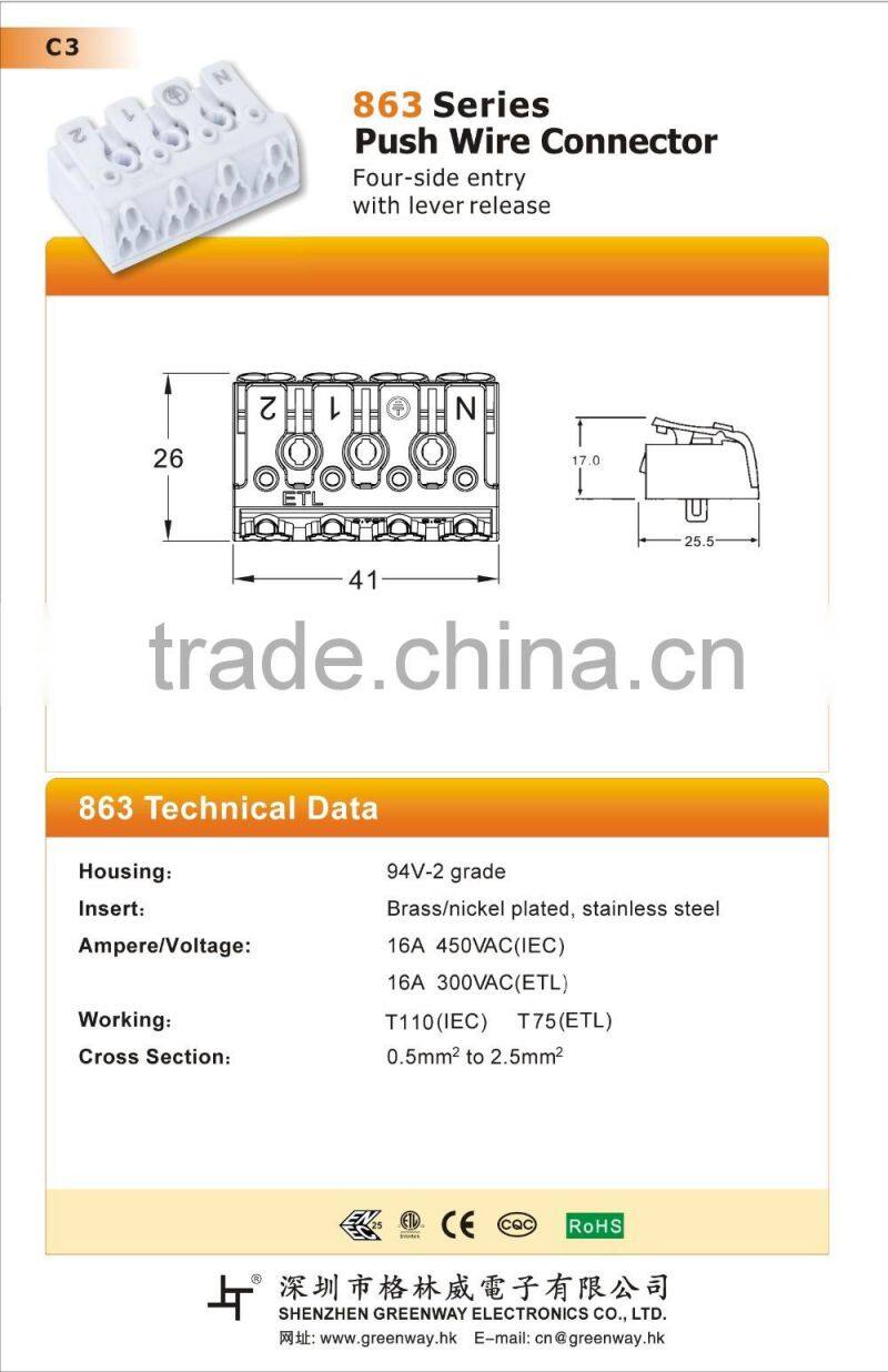 4 way terminal block,16A 400V