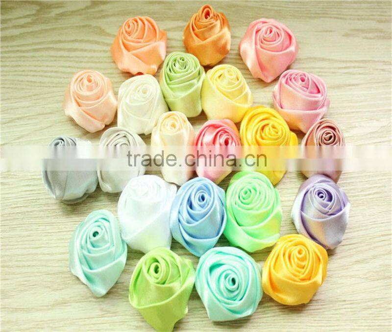 2pcs Shabby Chic Baby Doll lavender grey Satin Ribbon Rose Flower Applique Hair Bow