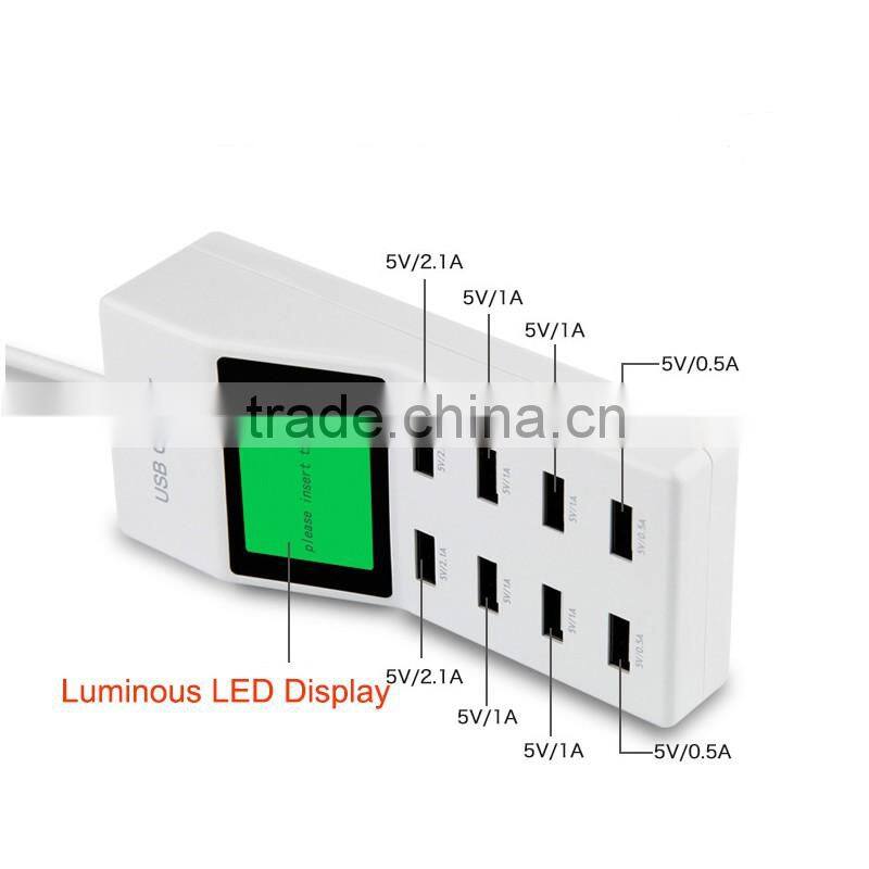 Universal 8 USB Port Display Screen US EU UK Plug Travel AC Power Adapter Socket Smart Wall Charger For Cell Phone Tablet Camera