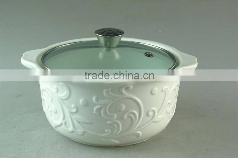 white embossing ceramic soup tureen with glass cover/lid in stocklot