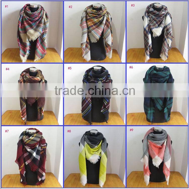 Hot selling winter tartan plaid scarf cashmere