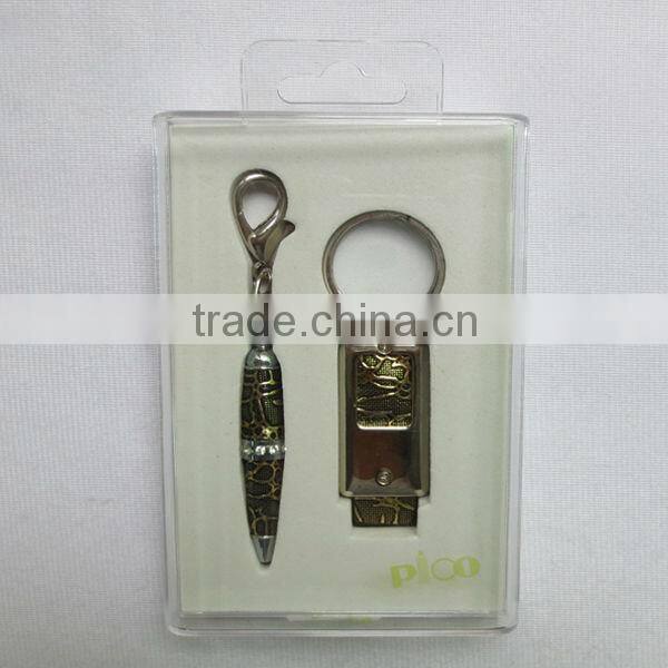 Ball pen and keychain packed in a transparent gift box