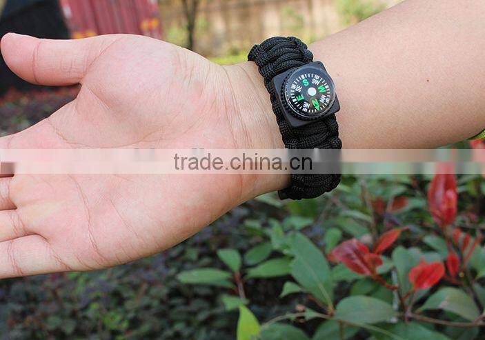 Outdoor climbing emergency survival paracord wristband with flint compass