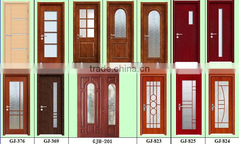 solid wooden Interior classic mdf veneer glass door