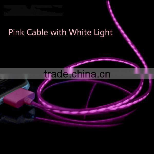 China mobile usb data cable visible flow led light usb charging sync cable for iPhone4