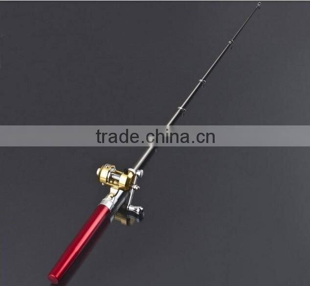 Golden Vara De Pesca Mini Aluminum Pocket Pen Fishing Rod Pole + Reel Sea Fishing Rods Tackle Tool