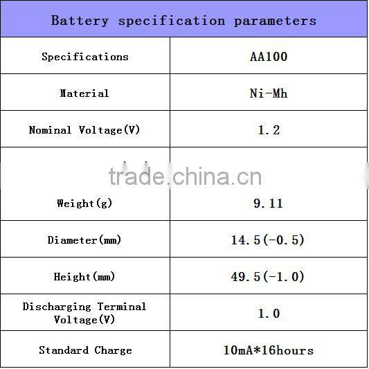 AA 100mAh 1.2 V Quanlity Rechargeable Battery NI-MH 1.2V Rechargeable 2A Battery Baterias Bateria
