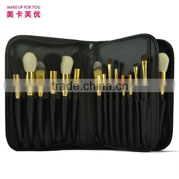 High quality black pu can put 29pcs brush cosmetic fold makeup bag with zipper