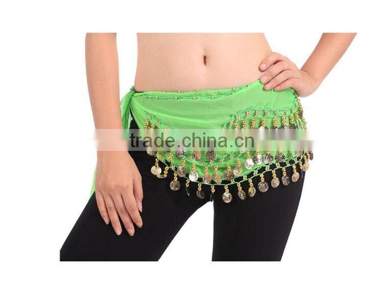 2016 New Belly Dance Skirt Scarf Hip Wrap Belt Chiffon silver golden coins scarves13 colors available