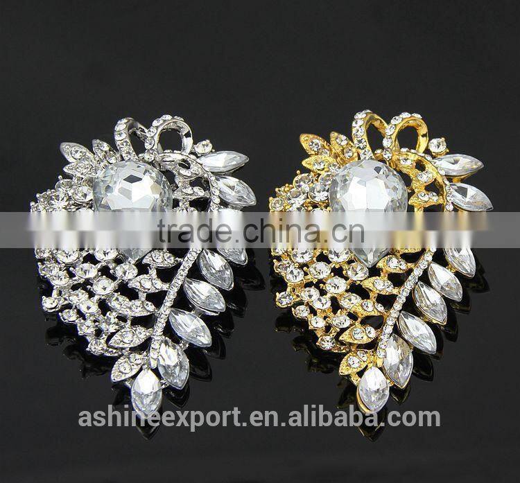 Beautiful leaf shape Marquise bulk bridal crystal rhinestone brooch/handmade rhinestone brooch