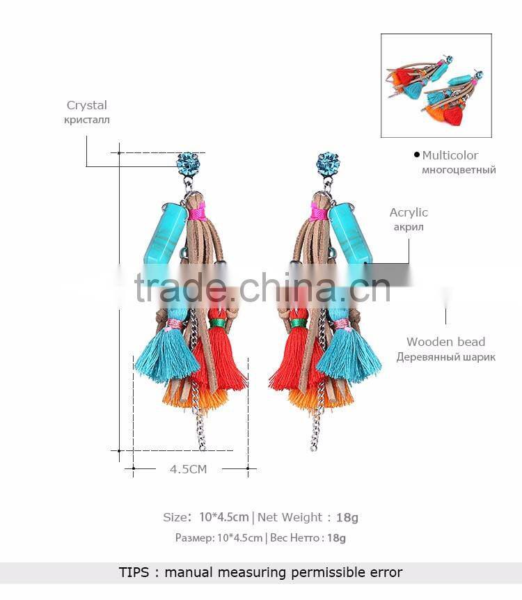 Fashion jewelry vintage bohemian ethnic beautiful colorful tassel dangle earring