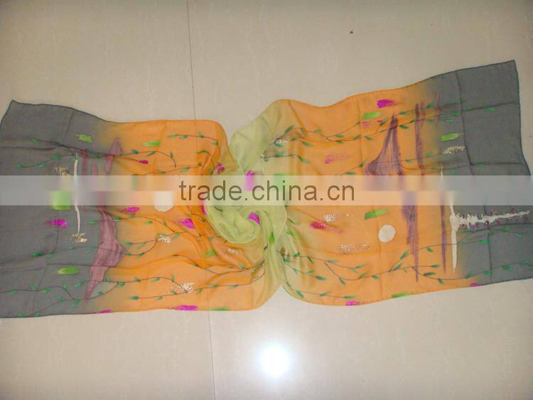 hand drawing lady's silk long scarves shawl scarf