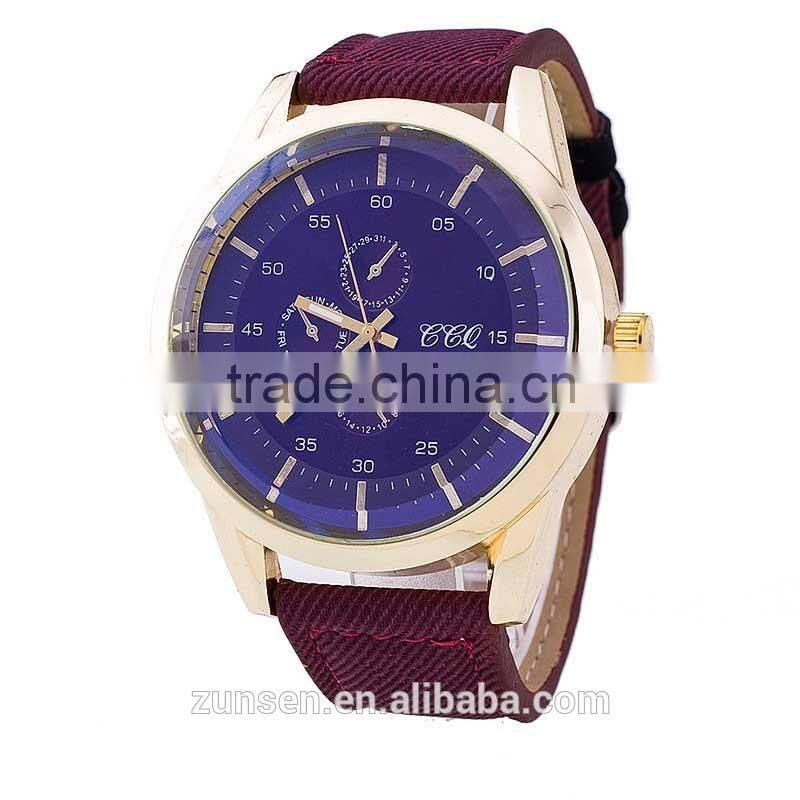 2016 Hot Fashion Luxury Men Business Quartz Analog Clock Leather Canvas Strap Clock Man Sports Watches Relogios Masculino