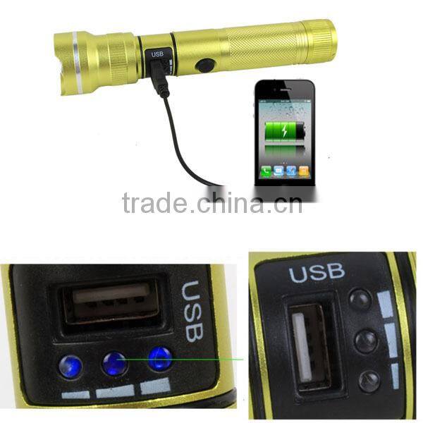 Portable XM-L T6 USB power bank rechargeable led flashlight