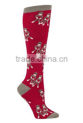 Fashion Red Double Monkey Lovely Girl Knee High Socks
