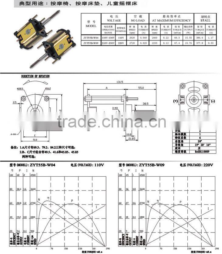 ZYT55 220V dc motor for massager export Korea