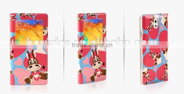 Animal cartoon print oem phone back for samsung note 3 leather case