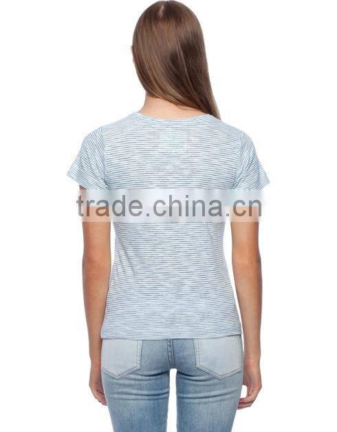 Ladies Fine Scoop neckline Stripe T shirt