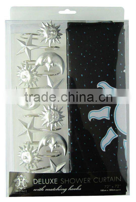 polyester bathroom curtain matching with 12pcs poly resin hooks