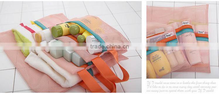 4 Pcs Handle Foldable Nylon Mesh Travel Luggage Wash Bag Clothes Storage Pouch