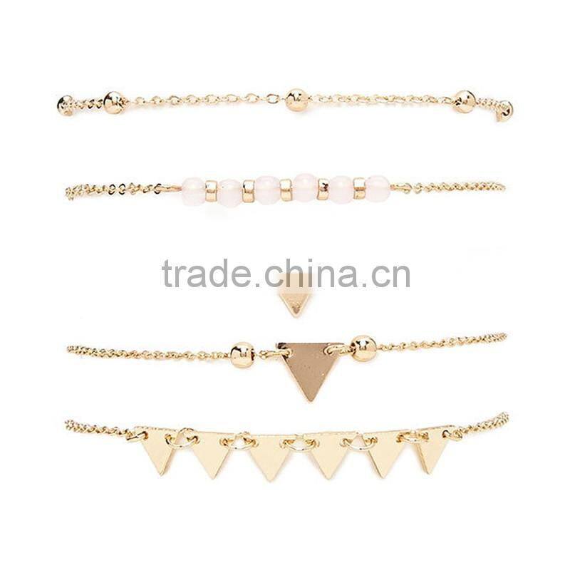 Exquisite Alloy Gold Plated Crystal Beads Tiny Metal Beads Five Chain Triangular Geometry Rhinestone Bracelets Sets For Students
