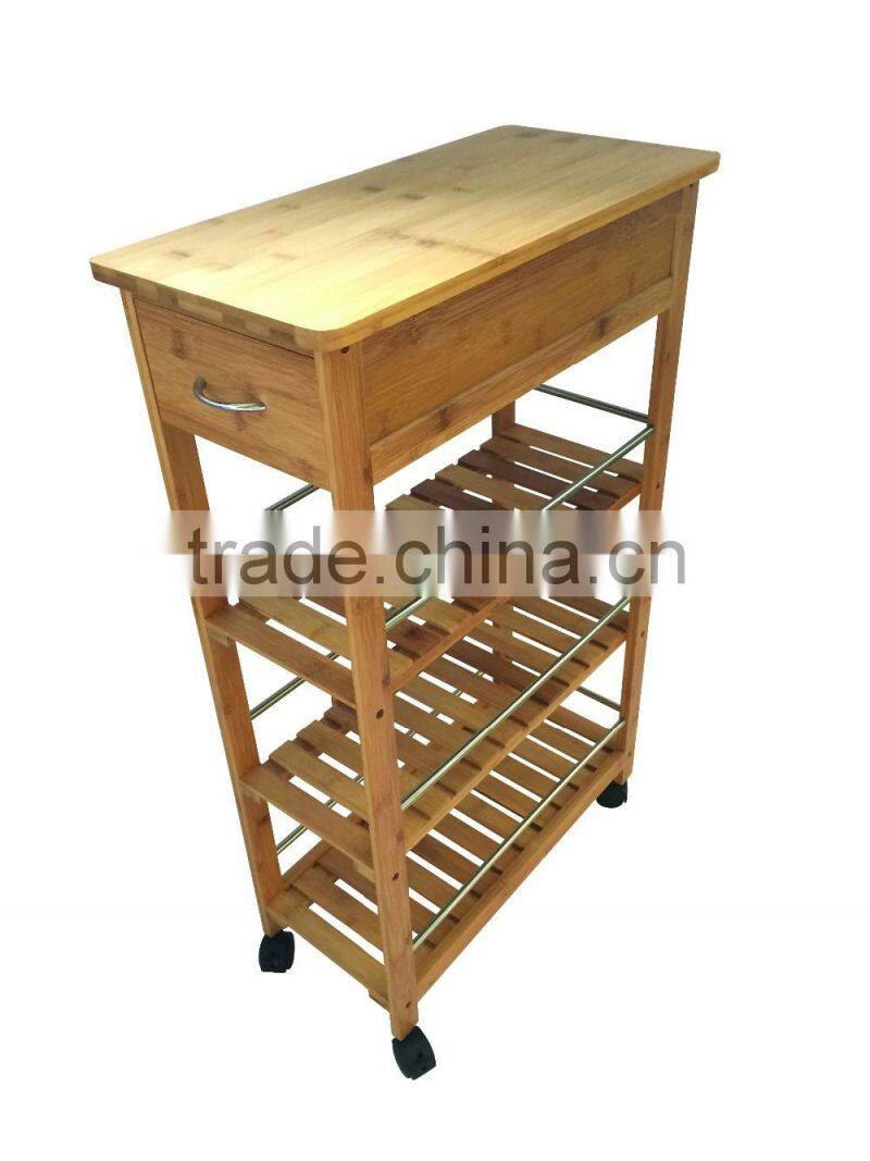 Modern design space saving foldable wooden service trolley for food