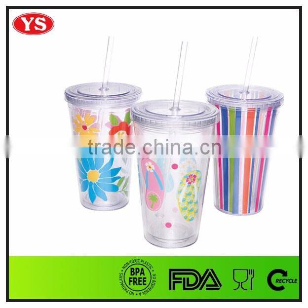 16oz bpa free double wall acrylic tumbler with straw and insert