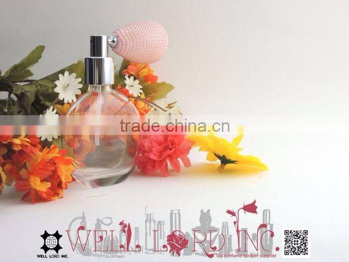 Round body perfume bulb atomizer with flower and pearl decoration