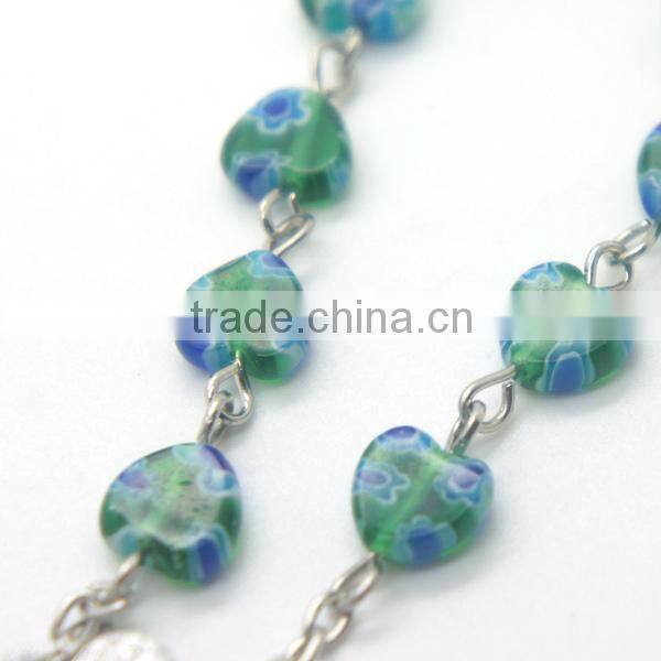 glaze small heart rosary,religious rosary decate , glass beaded rosary