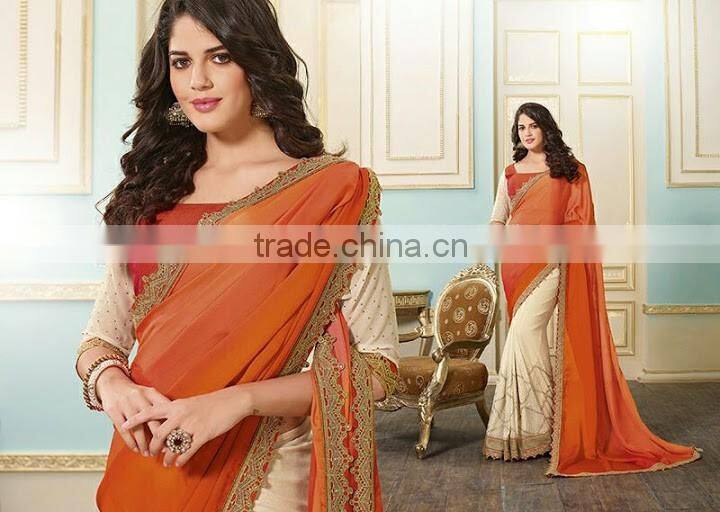 Dark Red Georgette On Fancy Net Saree Online Buy