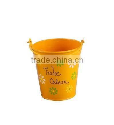 Easter metal bukets with flower printing decoration ,metal small tin with handle ,Easter bucket with letter "FROHE OSTERN"