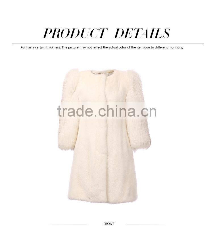 Factory promote white fox sleeve mink fur coat for women