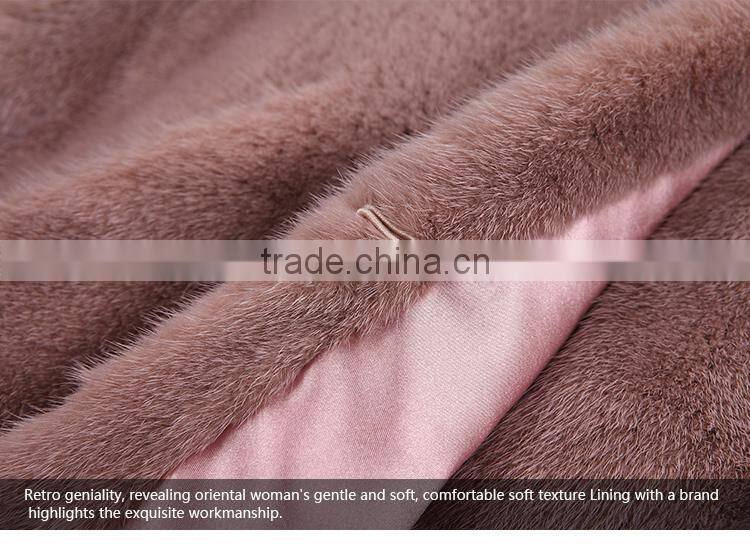 Global sale fuchsia mink warm fur coat V collar mink coat In China